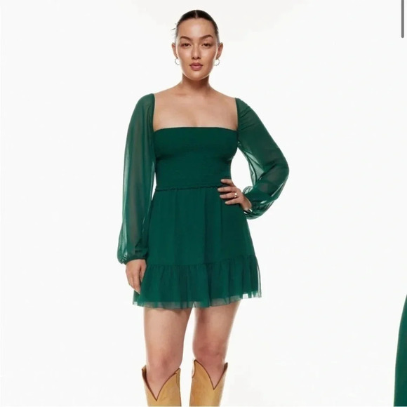 Aritzia Wilfred Tempest Green Semi Sheer Mini Dress Size Extra Small - Picture 1 of 5
